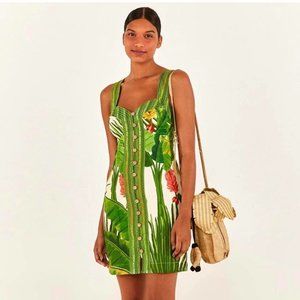 FARM RIO Fresh Forest Scarf Sweetheart-Neck Minidress Size Medium